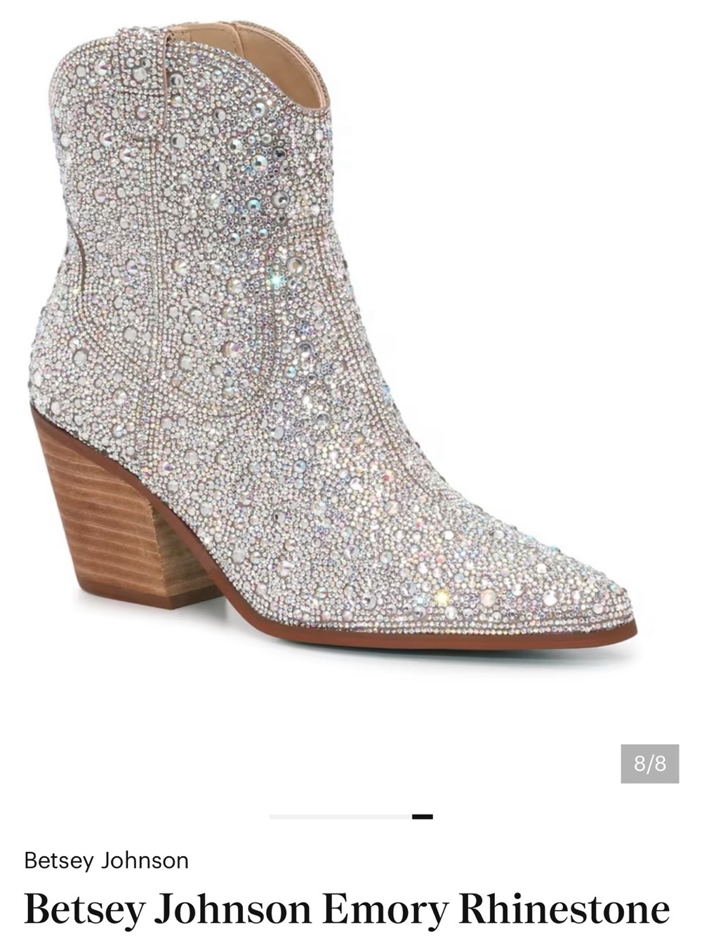 NIB Betsey Johnson Emory Rhinestone Silver Ankle Western Boots Size 8